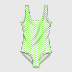 Женский купальник-боди Светло-зелёный ломаные полосы