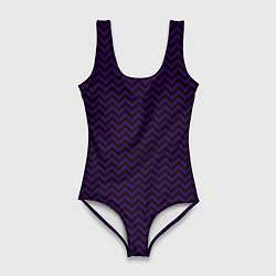 Купальник-боди 3D женский Чёрно-фиолетовый ломаные полосы, цвет: 3D-принт