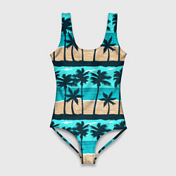 Купальник-боди 3D женский Пляжные пальмы паттерн, цвет: 3D-принт