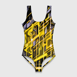 Купальник-боди 3D женский Yellow and white abstraction, цвет: 3D-принт