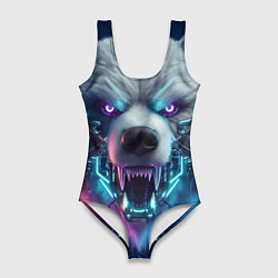 Купальник-боди 3D женский Cyber bear - neon glow, цвет: 3D-принт