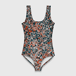 Купальник-боди 3D женский Тёмный сине-оранжевый абстрактная текстура, цвет: 3D-принт