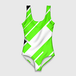 Купальник-боди 3D женский Зелёные широкие линии на белом фоне, цвет: 3D-принт