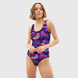 Купальник-боди 3D женский Ретро 80 атрибутика, цвет: 3D-принт — фото 2