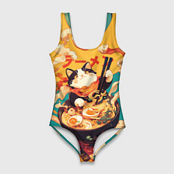 Купальник-боди 3D женский The cat eats ramen, цвет: 3D-принт