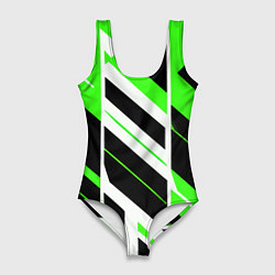 Женский купальник-боди Black and green stripes on a white background