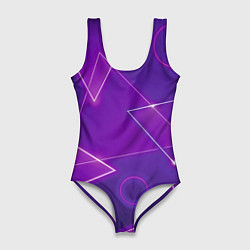 Купальник-боди 3D женский Неоновые треугольники - геометрический паттерн, цвет: 3D-принт
