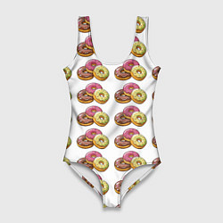 Купальник-боди 3D женский Пончики-фастфуд паттерн, цвет: 3D-принт