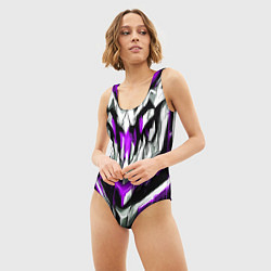 Купальник-боди 3D женский Фиолетово-белые ломаные клыки, цвет: 3D-принт — фото 2