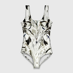 Купальник-боди 3D женский Black and white abstraction, цвет: 3D-принт