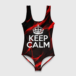 Купальник-боди 3D женский Keep calm flame red, цвет: 3D-принт