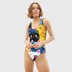 Купальник-боди 3D женский Много цветных котиков, цвет: 3D-принт — фото 2