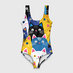 Женский купальник-боди Много цветных котиков
