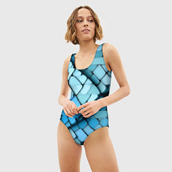 Купальник-боди 3D женский Синие рельефные плитки, цвет: 3D-принт — фото 2