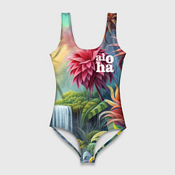 Купальник-боди 3D женский Гавайские тропические цветы - алоха, цвет: 3D-принт