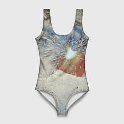 Женский купальник-боди Искрящийся мандарин на снегу