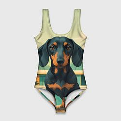 Купальник-боди 3D женский Такса и лето, цвет: 3D-принт