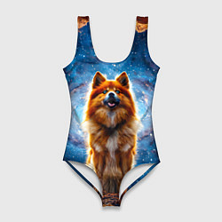 Купальник-боди 3D женский Финский лаппхунд в космосе, цвет: 3D-принт