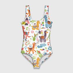 Купальник-боди 3D женский Ламы паттерн, цвет: 3D-принт