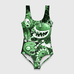 Купальник-боди 3D женский Растения против зомби в зеленом цвете, цвет: 3D-принт
