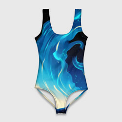 Купальник-боди 3D женский Бело-синее пламя из абстрактных красок, цвет: 3D-принт