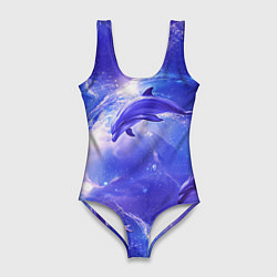 Женский купальник-боди Дельфины в волшебном море паттерн