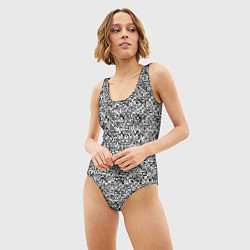 Купальник-боди 3D женский Чёрно-белый текстурный, цвет: 3D-принт — фото 2