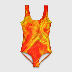 Купальник-боди 3D женский Огненный жёлто-красный, цвет: 3D-принт