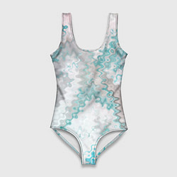 Женский купальник-боди Серо-бирюзовый абстрактный