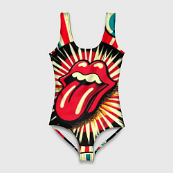 Купальник-боди 3D женский Logo of the Rolling Stones - pop art, цвет: 3D-принт