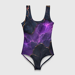 Купальник-боди 3D женский Фиолетовый разлом с молниями, цвет: 3D-принт