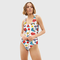 Купальник-боди 3D женский Паттерн с яркими молодежными стикерами, цвет: 3D-принт — фото 2