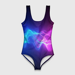 Купальник-боди 3D женский Звуковая волна неоновый узор, цвет: 3D-принт
