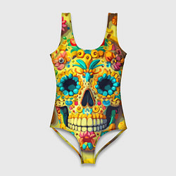 Купальник-боди 3D женский Красочный летний паттерн с черепом - нейроарт, цвет: 3D-принт