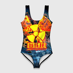 Купальник-боди 3D женский Stalker огненное лого чернобыль, цвет: 3D-принт