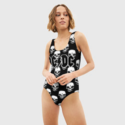 Купальник-боди 3D женский AC DC rock skull, цвет: 3D-принт — фото 2