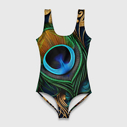 Купальник-боди 3D женский Узоры и перья павлина, цвет: 3D-принт