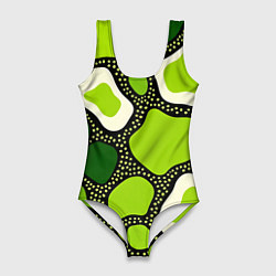 Купальник-боди 3D женский Зеленая абстракция с кругами, цвет: 3D-принт