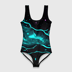 Купальник-боди 3D женский Голубые неоновые волны текстура, цвет: 3D-принт