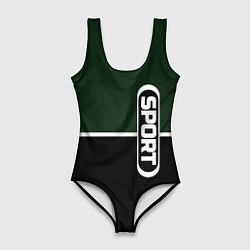 Женский купальник-боди Sport зелёно-чёрный с полосой