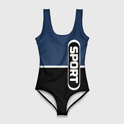 Женский купальник-боди Sport сине-чёрный с полосой