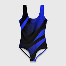 Купальник-боди 3D женский Чёрный с синий абстрактные полосы, цвет: 3D-принт