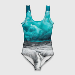 Купальник-боди 3D женский Монохромное поле и сине-зеленое небо - природный п, цвет: 3D-принт