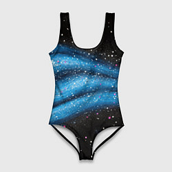 Женский купальник-боди Синяя абстрактная текстура на черном