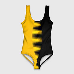 Женский купальник-боди Чёрно-жёлтый пополам с переходом