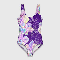Женский купальник-боди Японские акварельные орхидеи