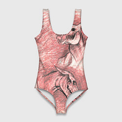 Купальник-боди 3D женский Черепа лошадей - эскиз, цвет: 3D-принт