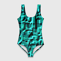 Женский купальник-боди Неоновый голубой объёмный эффект