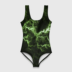 Купальник-боди 3D женский Lightning green glow, цвет: 3D-принт