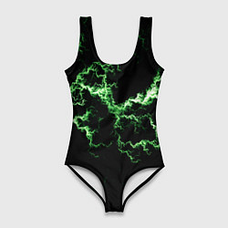 Купальник-боди 3D женский Lightning green glow, цвет: 3D-принт